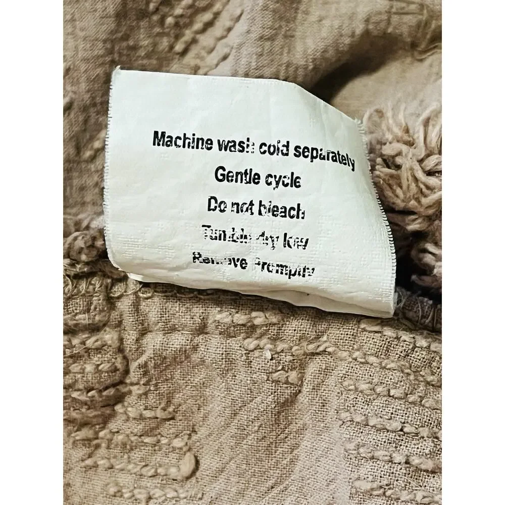 Vintage Mauve Tan Chenille Bedspread King Cream Block coverlet Cottage Grannycor